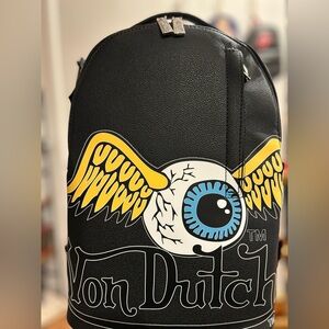 Von Dutch Black Backpack with Winged Eye Design